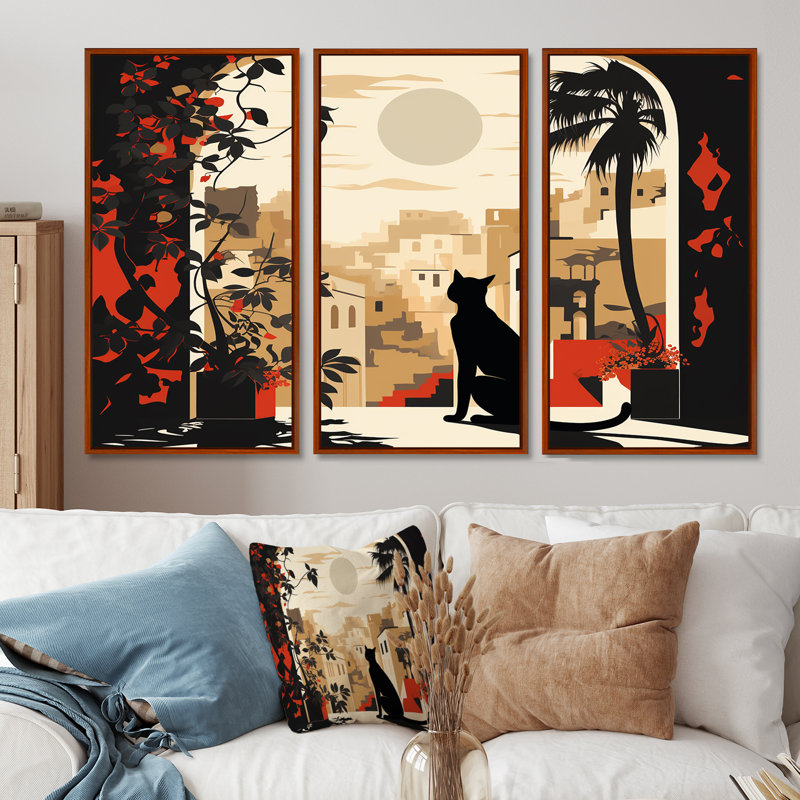 Lunenburg - ensemble de décoration murale chat, H 28 po x l 36 po x P 1 po, Cadre flottant brun