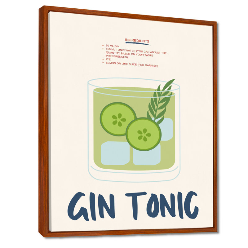 Gin & Tonic In A Rocks Glass II - Art mural cocktails, Cadre flottant brun, H 20 po x l 12 po