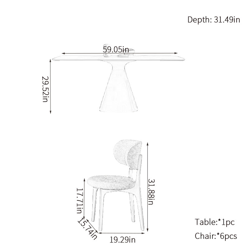 Simple modern rectangular rock plate table sets, 29.52"H x 59.05"L x 31.49"W