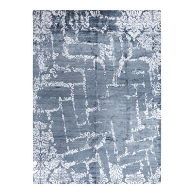 One-of-a-Kind Rectangle 9'2" X 12'4" New Age Silk Area Rug White/Light Blue