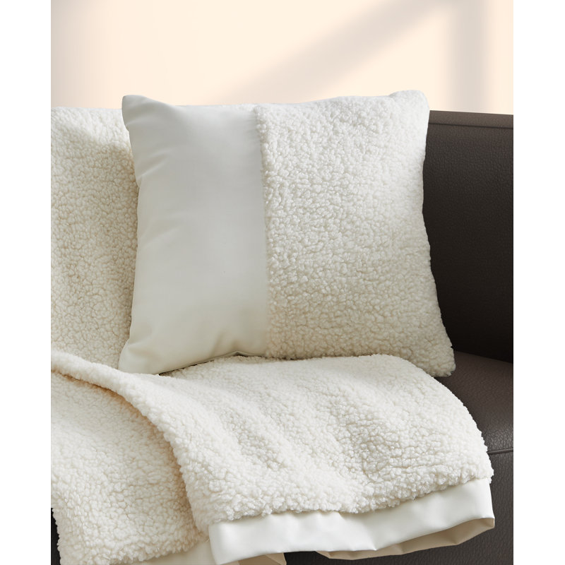 Vander 18" Square Faux Leather and Boucle Throw Pillow