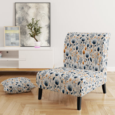 Motif floral bleu et blanc Cottage - Fauteuil de chambre rembourré de style campagnard, fauteuil d'appoint floral rustique