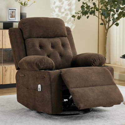 Fauteuil inclinable pivotant surdimensionné, canapé une place à bascule à 360°, inclinaison manuelle à 135°, chauffage lombaire et massage à 5 modes, revêtement en PU et lin, porte-gobelets et poches