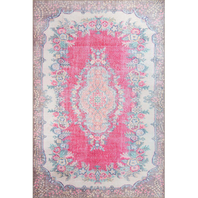 Lea Pink Vintage Chenille Indoor/Outdoor Area Rug