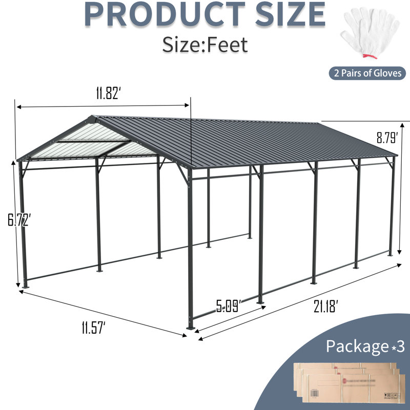 12*21 Ft, Large, Galvanized Metal Carport, Boats, Cars, Sloped Roof, Snow Shedding Rust - , Safe, Different Vehicle Sizes