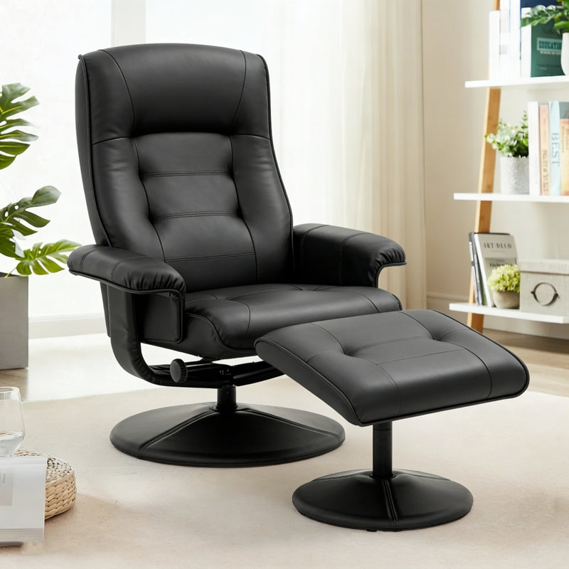 Meleri Leather Recliner Chair with Ottoman, 360° Swivel Living Room Chairs