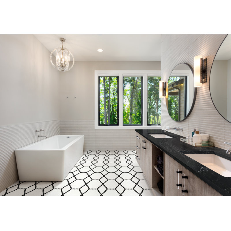 Hive 12 in. x 12 in. Matte Porcelain Mosaic Floor and Wall Tile, Black and White
