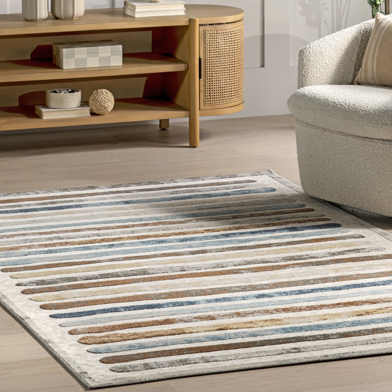 Jenae Multi Striped Machine Washable Area Rug, Rectangle 5'3" x 7'6"