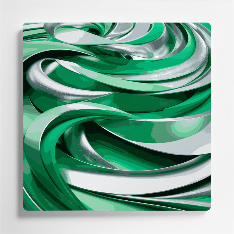 Abstrait paysage 53, art mural en métal vert, H 8 po x l 8 po