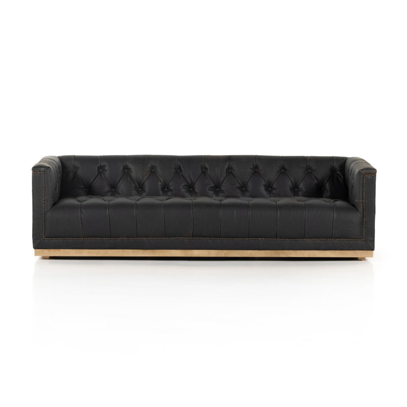 Maxx Sofa, Destroyed Black Top Grain Leather, 95"