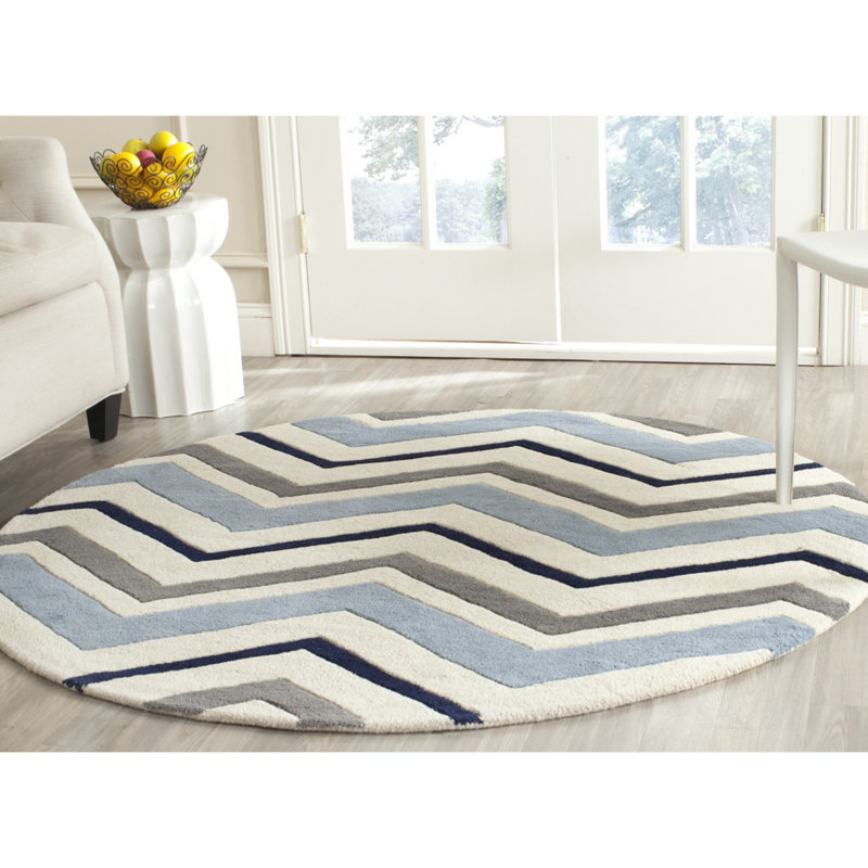 Teresita Hand Tufted Wool Chevron Rug, Round 7'