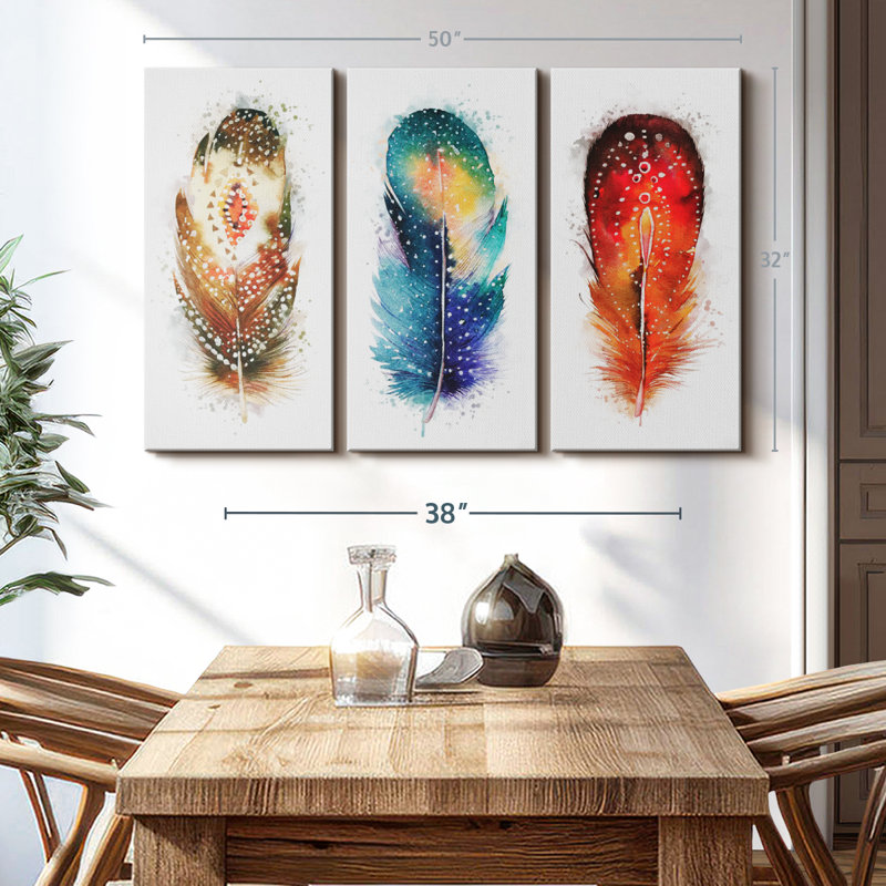 «Feather Patterns Splatter» sur toile, H 32 po x l 50 po x P 1,25 po