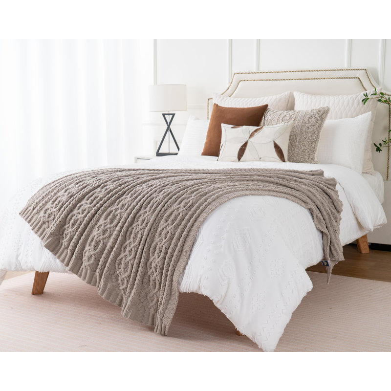 Battilo Light Grey Knitted Chenille Throw Blanket, 51" x 67"