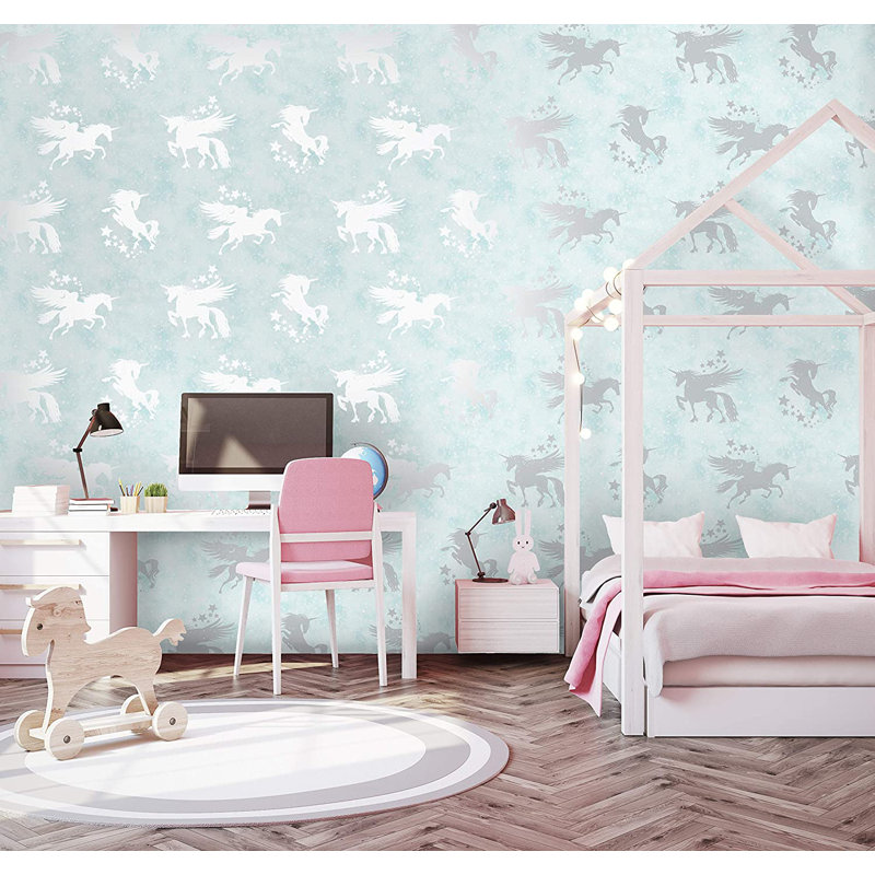 Pavlik 10.05m x 53cm Metallic Finish Wallpaper Roll, Teal/Silver