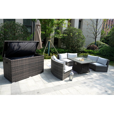 Ensemble de conversation en osier / rotin pour 6 personnes avec coussins