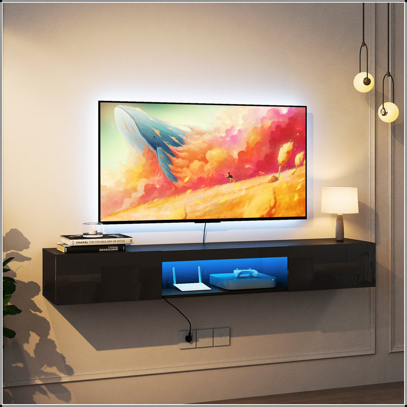 Floating TV Stand Wall Mounted with 16 Color LEDs,63" Modern TV Stand, Floating TV Cabinet Entertainment Center for 55 60 65 Inch TV,