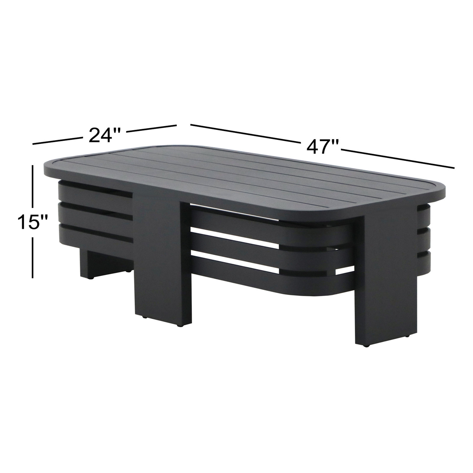 Ari 47" Aluminum Outdoor Coffee Table, Black, Aluminum