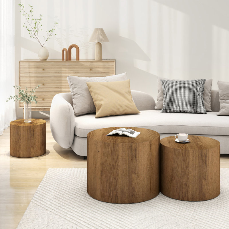 Nesting Coffee Table Set Of 3, Brown Wood
