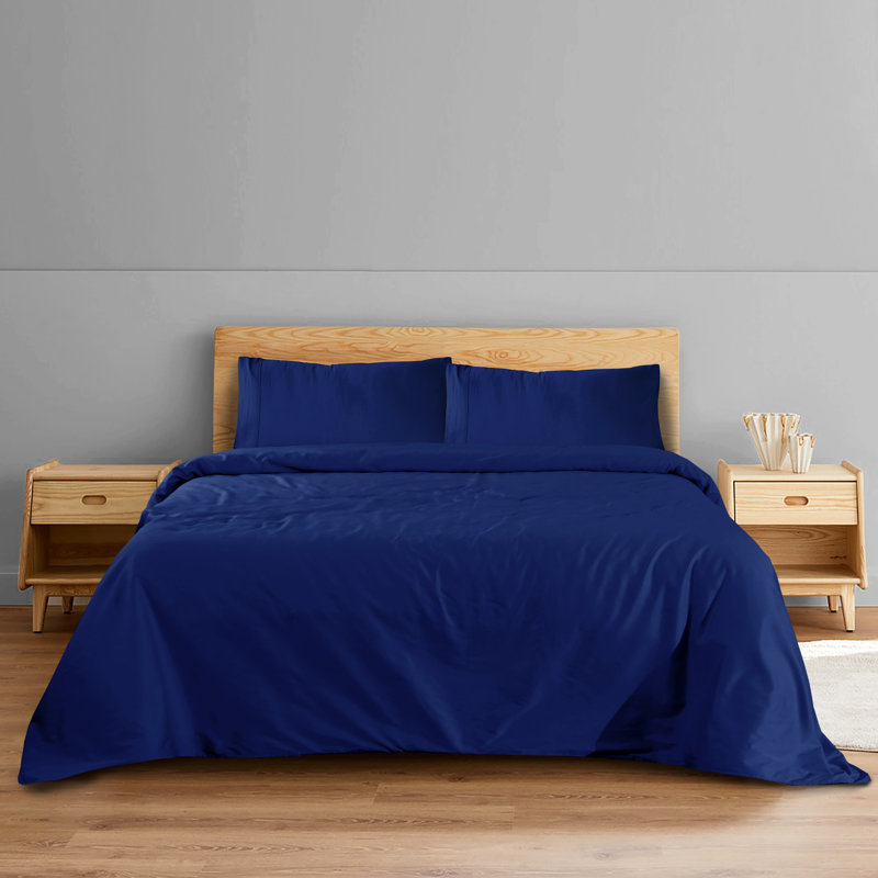  Ensemble de draps 100% coton à densité de tissage 300 fils Boston Linen Co., Bleu