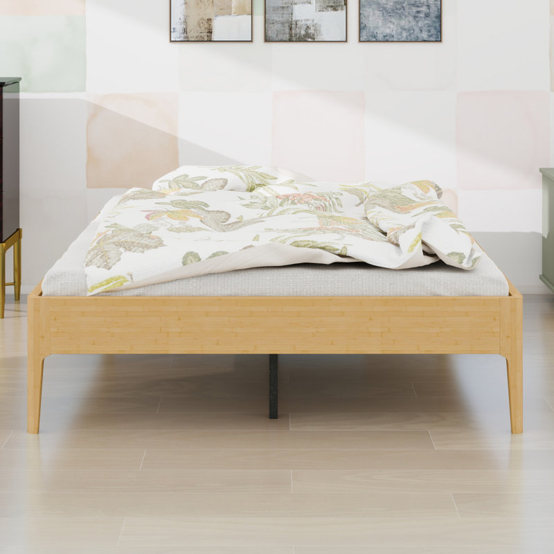 Contemporary  Platform Bed Frame with Sleek Styling, Natural