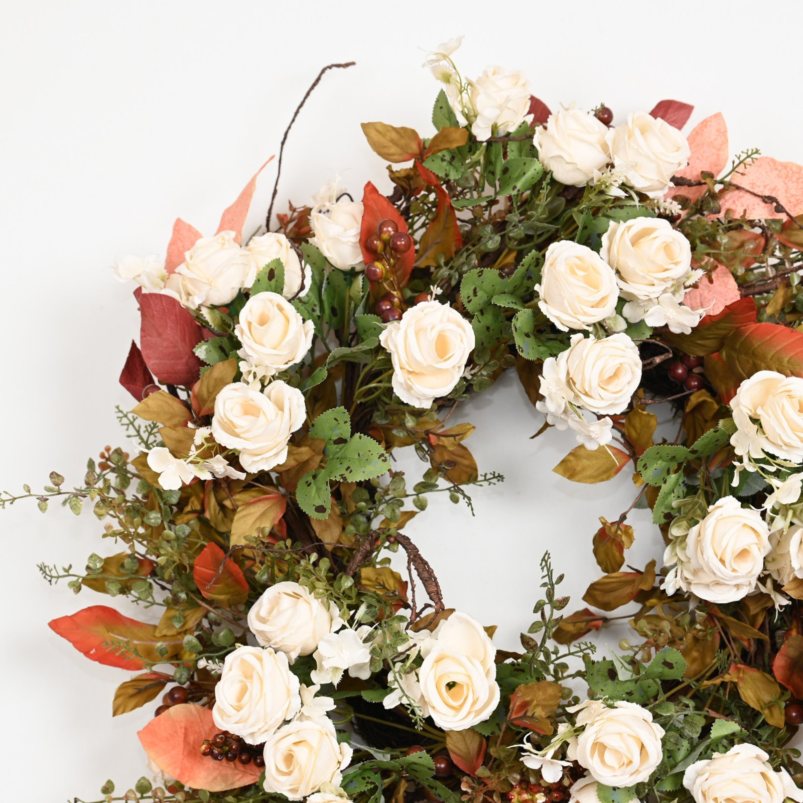 24" Handcrafted Berry Thanksgiving Wreath, Orange;White