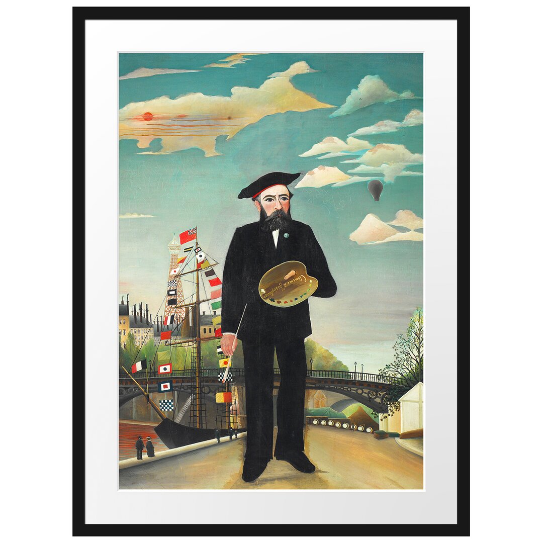 Gerahmter Grafikdruck Self Portrait with Palette Naivism von Henri Rousseau