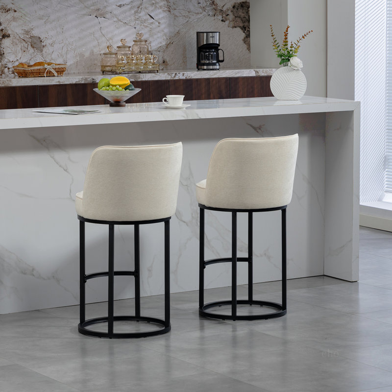 Ensemble de 2 tabourets de bar à hauteur de comptoir, tabourets de bar moderne avec dossier, tabourets de bar rembourrés en lin pour îlot de cuisine