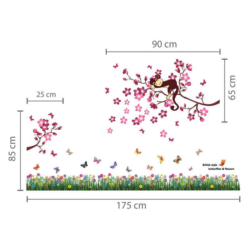 Butterfly Grass Monkey Kids Wall Sticker