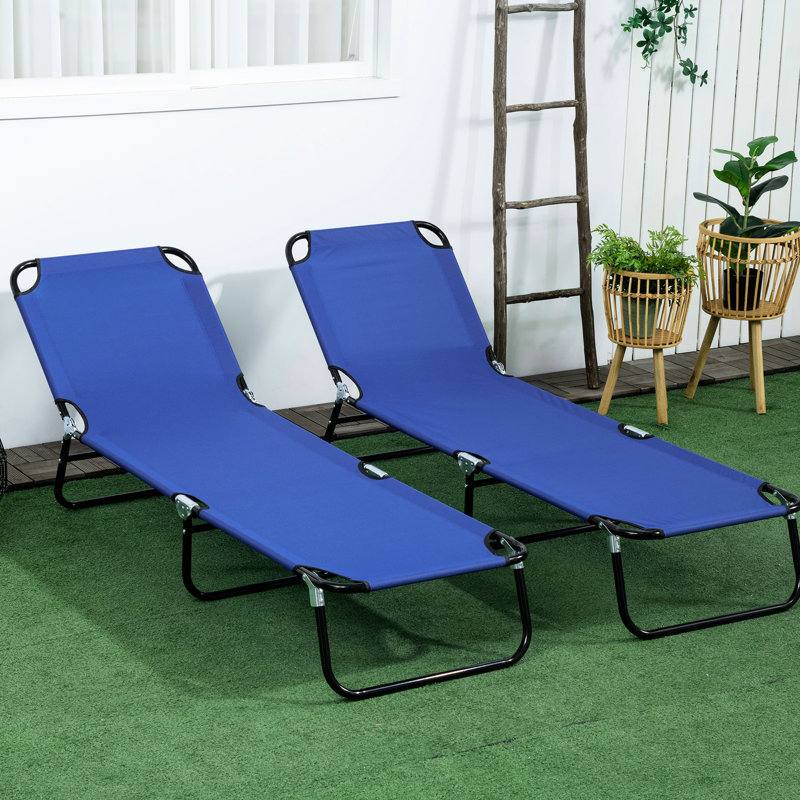 Chaises de jardin pliantes pour l'extérieur, dossier inclinable réglable à 5 niveaux, structure en acier, bleu pour la plage, patio, inclinable 2 pièces, patio