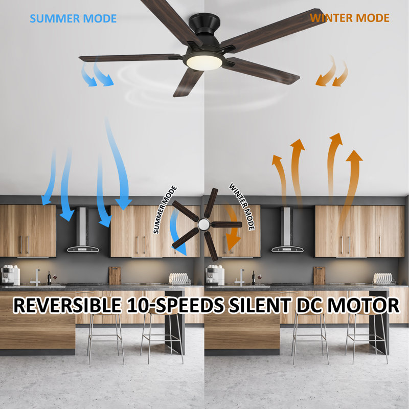 Ventilateur de plafond intelligent 52 "avec lumière, Noir, Chêne gris