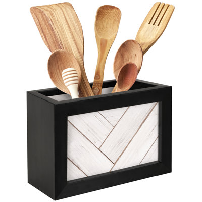 Wood Rectangle Utensil Crock