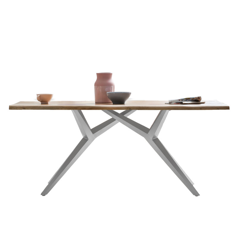 Judith Oak Solid Wood Top Metal Base Dining Table, H76 x L180 x W100cm, Silver