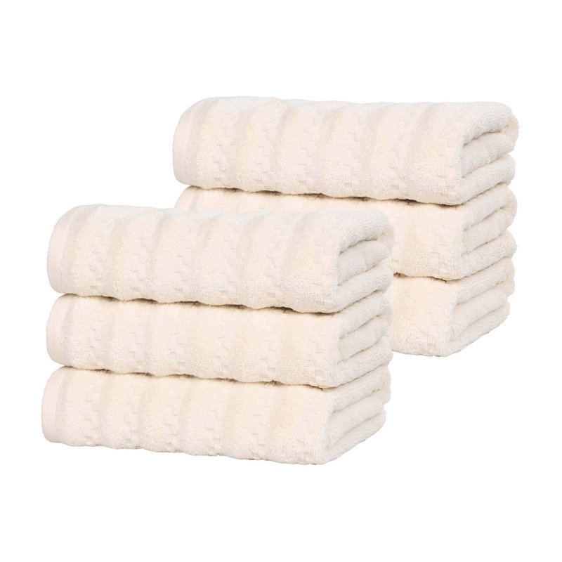 Blue Nile Mills  Zero-Twist Cotton Hand Towel Set - Waffle Stripe Texture - Quick-Dry, Ivory
