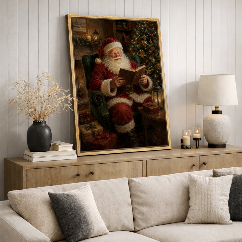 Père Noël, vacances de Noël, images de salon, impression sur toile encadrée, impression sur toile, Cadre naturel