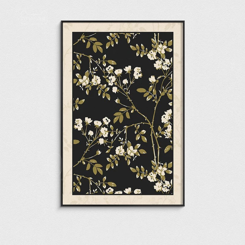 Reproduction d'art botanique et oiseau antique Botanical Harmony