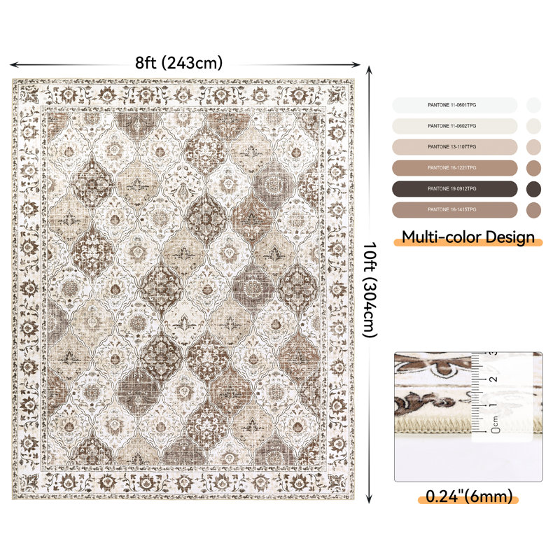 Moroccan Area Rug Washable Bedroom Rug Vintage Boho Area Rug Non-Slip Accent Throw Rug Stain Resistant Floor Carpet for Kitchen Entryway Living Room Office Boho Beige