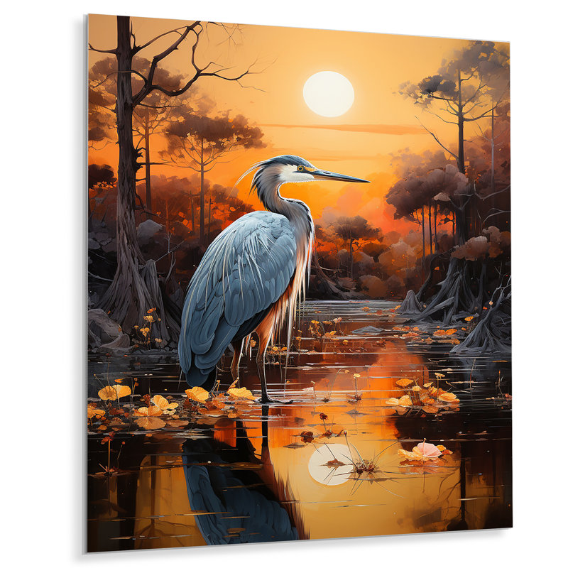 Heron «Silent Waters Pointillism II», reproduction d'art mural en métal, H 20 po x l 12 po x P 1 po
