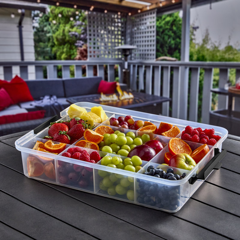 Farberware Snacklebox 11-Compartment Organizer with Plastic Locking Lid and Black Handles, 11x16 Inches