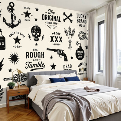 Murale auto-adhésive moderne pour la chambre à coucher Peel and Stick L 69 po x l 96 po avec imprimé whisky