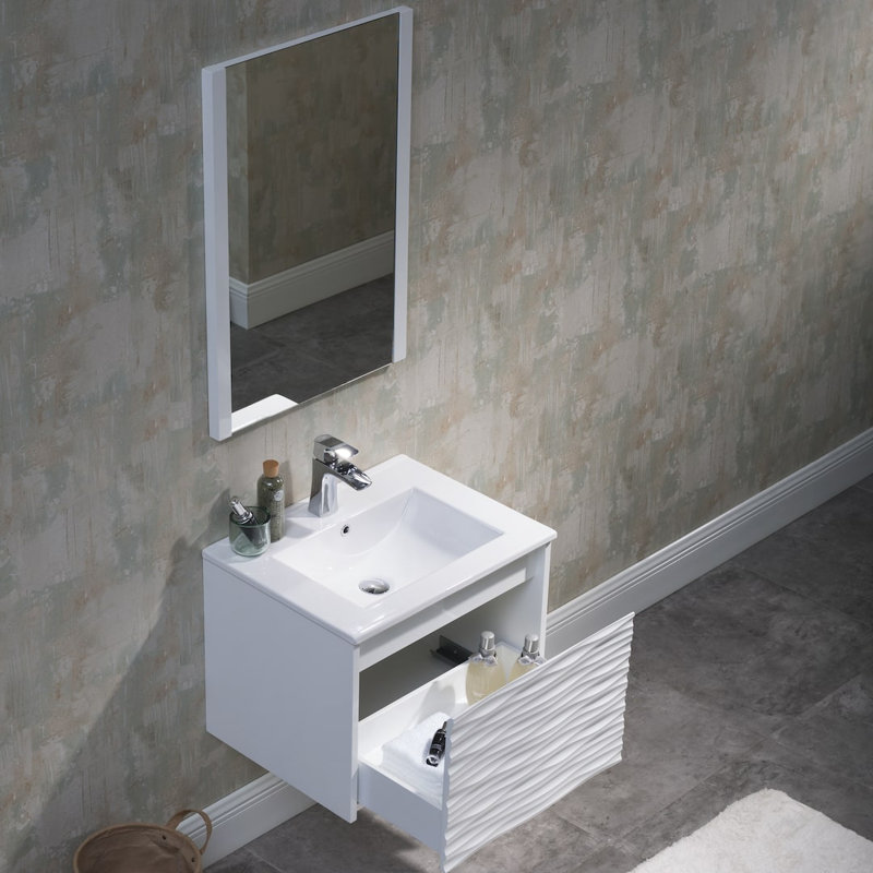 24" Wall Mounted & Floating Single Vanity with Ceramic Sink, White