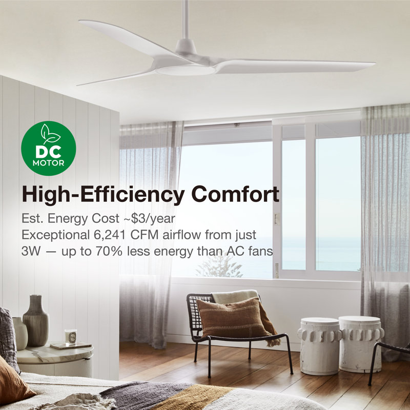 Abyss 56in 3-Blades Indoor/Outdoor Ceiling Fan with Remote Control, White, White