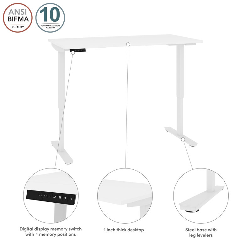 Zoie Adjustable Standing Desk, 45" H x 59.6" W x 29.5" D, White/White