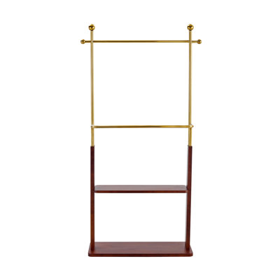 Portemanteau en acier inoxydable doré, portemanteaux en bois de couleur noyer double, hauteur de 68,9 pouces