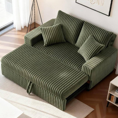 52.8 Inch 3 In 1 Pull-Out Sofa Bed,Corduroy Reclining Sleeper Sofa,Convertible Loveseat