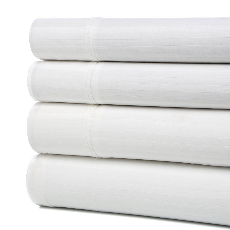 300 Thread Count Certified Egyptian Cotton Stripe Sheet Set, Full Sheet Set + 1 Fitted Sheet + 2 Pillowcases, White
