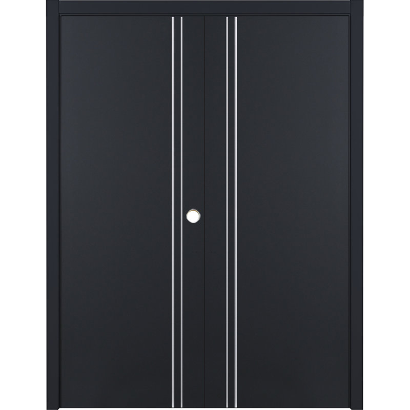 Glam G-Pro 002 Porte intérieure double moderne laminée pré-suspendue noire 72 po x 80 po à gauche, Gauche, 72" x 80"