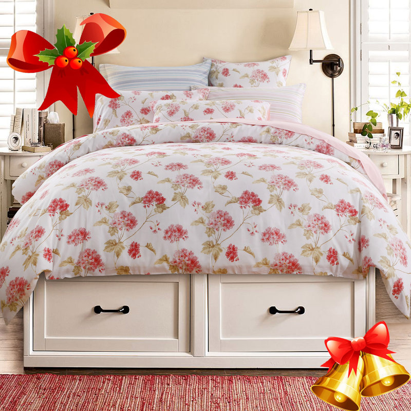 LISSTHER Luxury Cotton Duvet Cover Bedding Set, Queen Duvet Cover + 2 Standard Shams, Red Floral