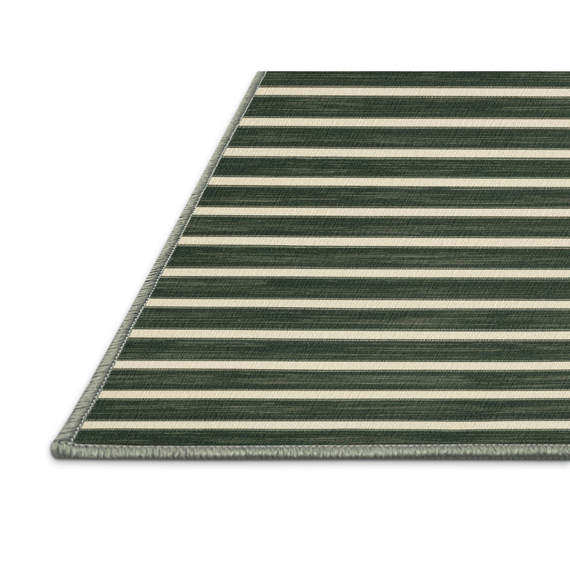 Tapis vert à rayures horizontales lavable à la machine, Carré 7 pi