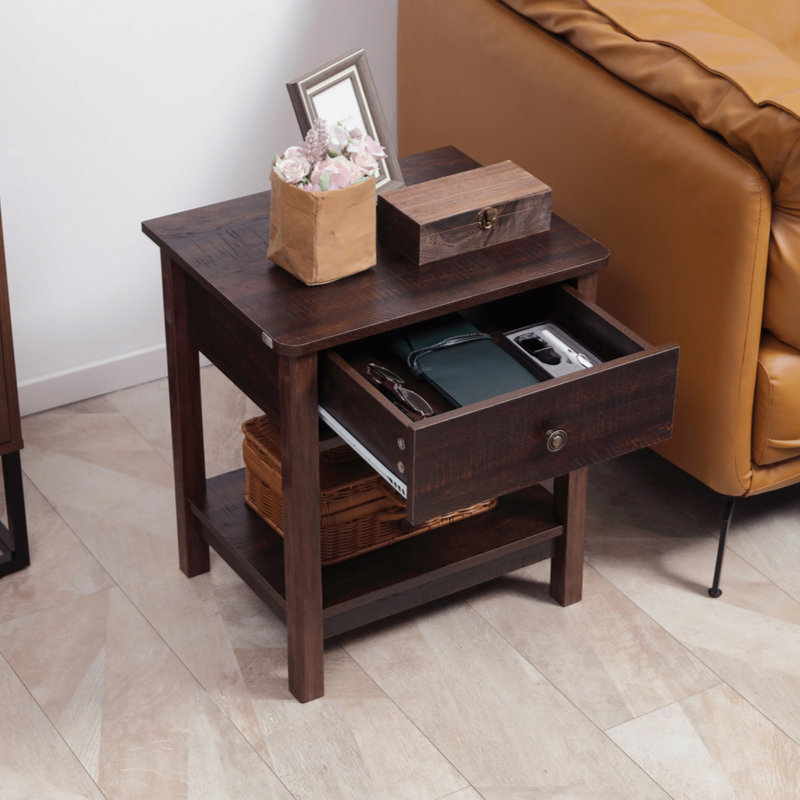 Table de bout avec tiroir, table d'appoint avec tablette supérieure et inférieure HOMcom