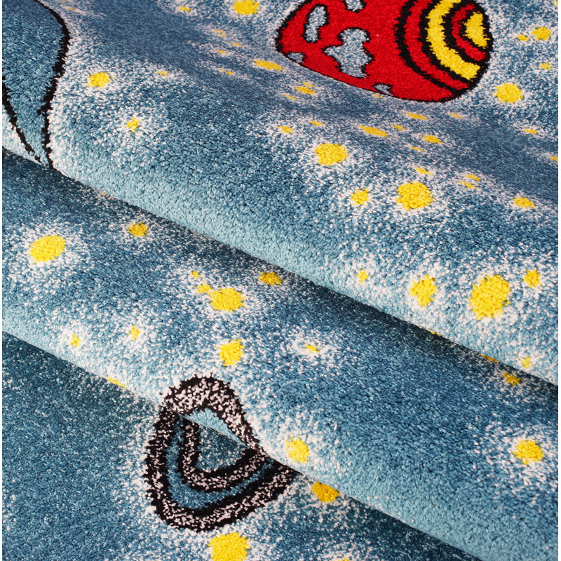 Tapis géométrique bleu Kindig, Rectangle 6 pi 2 po x 9 pi 2 po